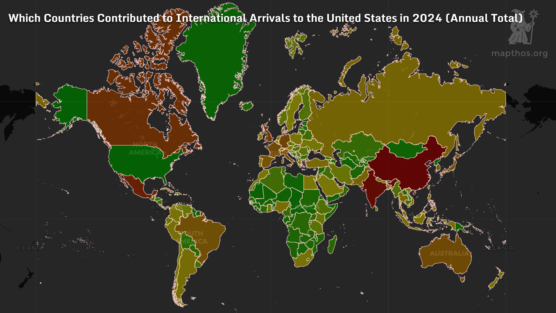 Tourist flow map to the U.S. in 2024
